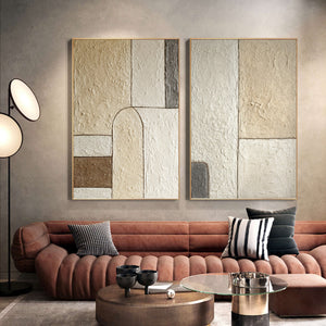 Large Minimalist Textured Arch Canvas Wall Art (Set of 2) Textured Painting for Entryway & Study Decor
