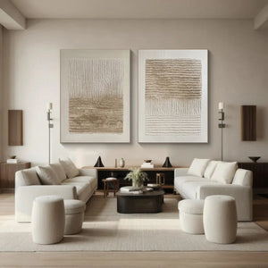 Set of 2 Large Wabi-Sabi Textured Neutral Canvas Wall Art Minimalist Beige White Textured Painting for Living Room Decor