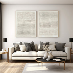 Large Set of 2 3D Textured Dot & Line Canvas Wall Art Wabi-Sabi Minimalist Art for Living Room Decor