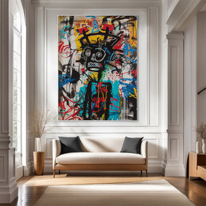 Large Basquiat Style Abstract Graffiti Canvas Wall Art Modern Urban Art Painting for Living Room & Office Decor