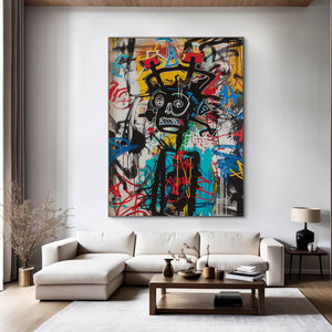 Large Basquiat Style Abstract Graffiti Canvas Wall Art Modern Urban Art Painting for Living Room & Office Decor