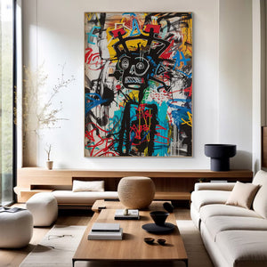 Large Basquiat Style Abstract Graffiti Canvas Wall Art Modern Urban Art Painting for Living Room & Office Decor
