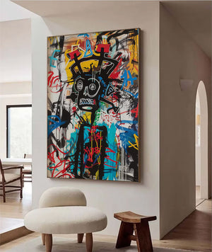 Large Basquiat Style Abstract Graffiti Canvas Wall Art Modern Urban Art Painting for Living Room & Office Decor