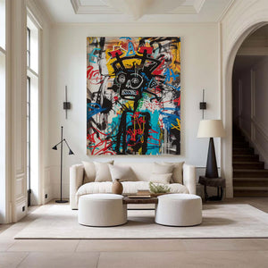 Large Basquiat Style Abstract Graffiti Canvas Wall Art Modern Urban Art Painting for Living Room & Office Decor