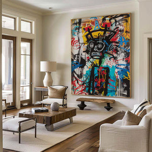 Large Basquiat Style Abstract Graffiti Canvas Wall Art Modern Urban Art Painting for Living Room & Office Decor