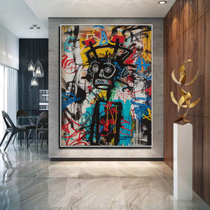 Large Basquiat Style Abstract Graffiti Canvas Wall Art Modern Urban Art Painting for Living Room & Office Decor