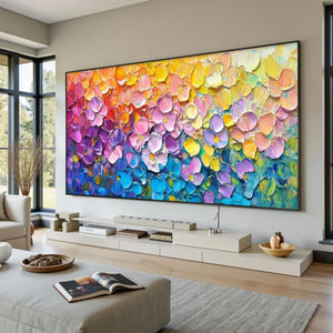 Large Modern Textured Abstract Canvas Wall Art | Creative Colorful Scenery Painting for Interior Decor