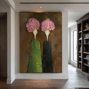 Large Contemporary Floral Oil Painting Hand Painted Canvas Wall Art for Living Room Entryway Statement Decor