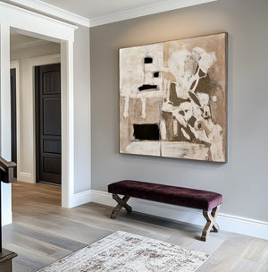 Large Abstract Figurative Oil Painting Neutral Beige Canvas Wall Art for Modern Living Room Decor