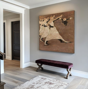 Large Minimalist Whimsical Dance Scene Canvas Wall Art Textured Oil Painting for Entryway & Living Room Decor