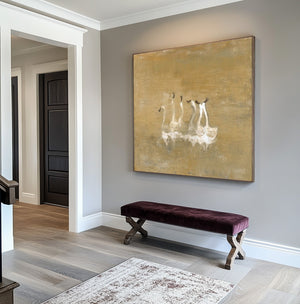 Large Contemporary Swan Oil Painting Hand Painted Canvas Animal Wall Art for Modern Interior Decor