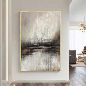 Large Serene Abstract Waterscape Canvas Wall Art Wabi-Sabi Style Hand-Painted Oil Painting for Home Decor