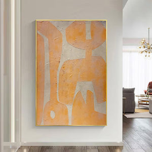 Large Geometric Oil Painting - Modern Orange Abstract Canvas Art Hand Painted for Living Room Decor