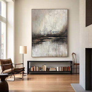 Large Serene Abstract Waterscape Canvas Wall Art Wabi-Sabi Style Hand-Painted Oil Painting for Home Decor