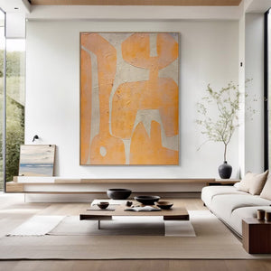 Large Geometric Oil Painting - Modern Orange Abstract Canvas Art Hand Painted for Living Room Decor