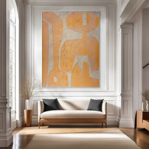 Large Geometric Oil Painting - Modern Orange Abstract Canvas Art Hand Painted for Living Room Decor
