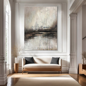 Large Serene Abstract Waterscape Canvas Wall Art Wabi-Sabi Style Hand-Painted Oil Painting for Home Decor