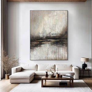 Large Serene Abstract Waterscape Canvas Wall Art Wabi-Sabi Style Hand-Painted Oil Painting for Home Decor