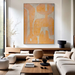 Large Geometric Oil Painting - Modern Orange Abstract Canvas Art Hand Painted for Living Room Decor