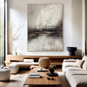 Large Serene Abstract Waterscape Canvas Wall Art Wabi-Sabi Style Hand-Painted Oil Painting for Home Decor