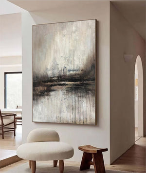 Large Serene Abstract Waterscape Canvas Wall Art Wabi-Sabi Style Hand-Painted Oil Painting for Home Decor
