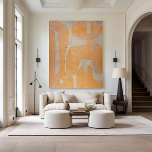 Large Geometric Oil Painting - Modern Orange Abstract Canvas Art Hand Painted for Living Room Decor