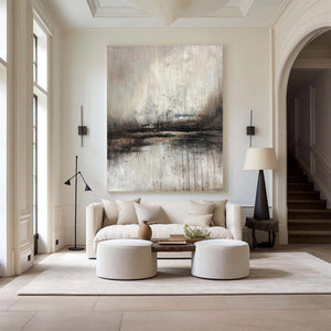 Large Serene Abstract Waterscape Canvas Wall Art Wabi-Sabi Style Hand-Painted Oil Painting for Home Decor