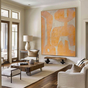 Large Geometric Oil Painting - Modern Orange Abstract Canvas Art Hand Painted for Living Room Decor
