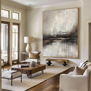 Large Serene Abstract Waterscape Canvas Wall Art Wabi-Sabi Style Hand-Painted Oil Painting for Home Decor