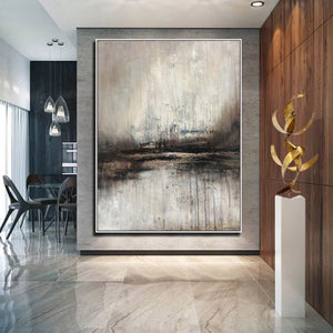 Large Serene Abstract Waterscape Canvas Wall Art Wabi-Sabi Style Hand-Painted Oil Painting for Home Decor