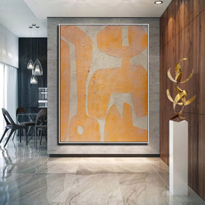 Large Geometric Oil Painting - Modern Orange Abstract Canvas Art Hand Painted for Living Room Decor