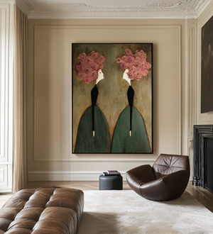 Large Modern Floral Figure Oil Painting Hand Painted Canvas Wall Art for Entryway Living Room Decor