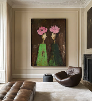 Large Luxury Floral Portrait Oil Painting Hand Painted Canvas Wall Art for Upscale Home Decor