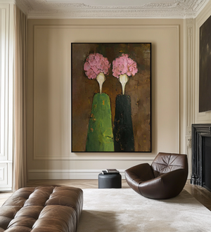 Large Contemporary Floral Oil Painting Hand Painted Canvas Wall Art for Living Room Entryway Statement Decor