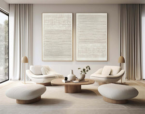 Large Set of 2 3D Textured Dot & Line Canvas Wall Art Wabi-Sabi Minimalist Art for Living Room Decor