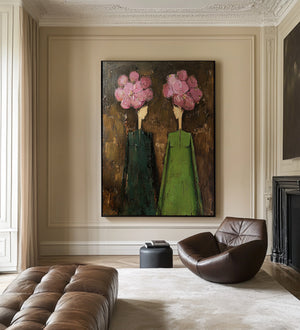Large Modern Floral Oil Painting Textured Canvas Wall Art for Living Room and Foyer Statement Decor