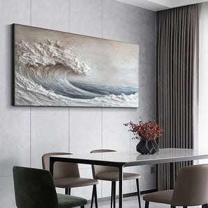 Large Contemporary Ocean Wave Canvas Wall Art Neutral Coastal Painting for Interior Decor