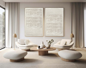 Large Contemporary Relief Textured Canvas Wall Art (Set of 2) Light Luxury Neutral Art for Home & Gallery Decor