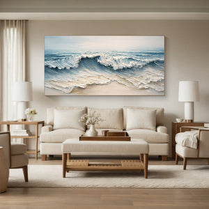 Large Modern Textured Coastal Surf Textured Oil Painting Light Luxury Canvas Art for Home & Office Decor