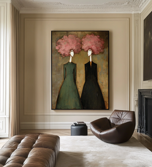 Large Abstract Floral Oil Painting Hand Painted Canvas Wall Art for Entryway Living Room Statement Decor