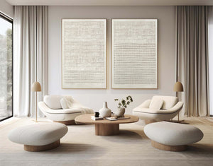 Large Minimalist Textured Linear & Dot Canvas Wall Art (Set of 2) Textured Painting for Entryway & Study Decor