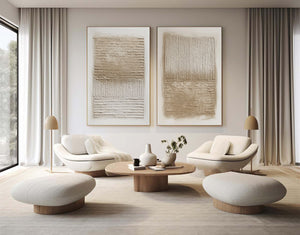 Large Set of 2 3D Textured Stripe Canvas Wall Art Wabi-Sabi Canvas Art for Living Room Decor