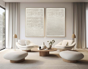 Large Contemporary Relief Textured Canvas Wall Art (Set of 2) Light Luxury Neutral Art for Home & Gallery Decor