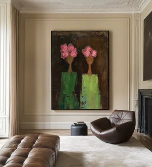 Large Contemporary Floral Portrait Oil Painting Hand Painted Canvas Wall Art for Luxury Interior Decor