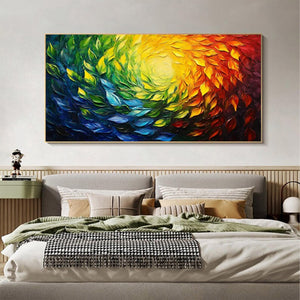 Large Colorful Burst Canvas Wall Art | Vibrant Rainbow Textured Painting for Living Room Decor