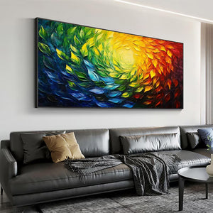 Large Colorful Burst Canvas Wall Art | Vibrant Rainbow Textured Painting for Living Room Decor