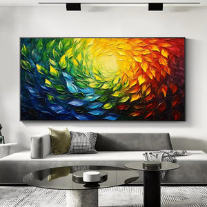 Large Colorful Burst Canvas Wall Art | Vibrant Rainbow Textured Painting for Living Room Decor