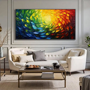 Large Colorful Burst Canvas Wall Art | Vibrant Rainbow Textured Painting for Living Room Decor