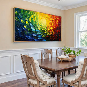 Large Colorful Burst Canvas Wall Art | Vibrant Rainbow Textured Painting for Living Room Decor