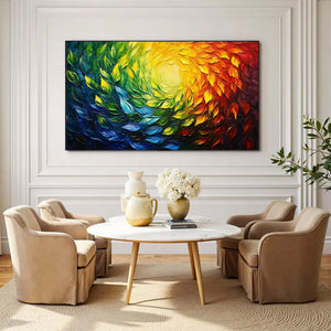 Large Colorful Burst Canvas Wall Art | Vibrant Rainbow Textured Painting for Living Room Decor